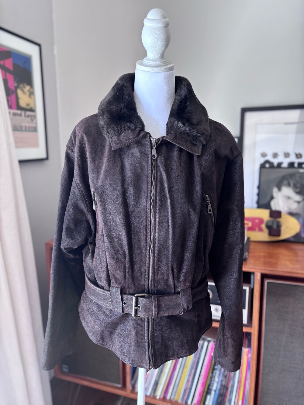 Vintage  Suede Bomber Jacket with Belt